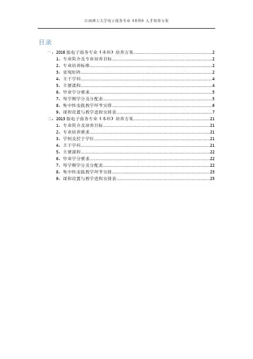 2016版电子商务专业本科培养方案