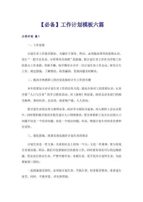 【必备】工作计划模板六篇