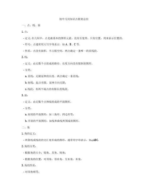 初中几何知识点框架总结