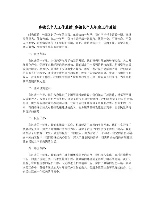 乡镇长个人工作总结_乡镇长个人年度工作总结