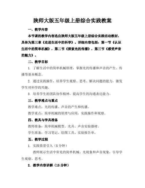 陕师大版五年级上册综合实践教案