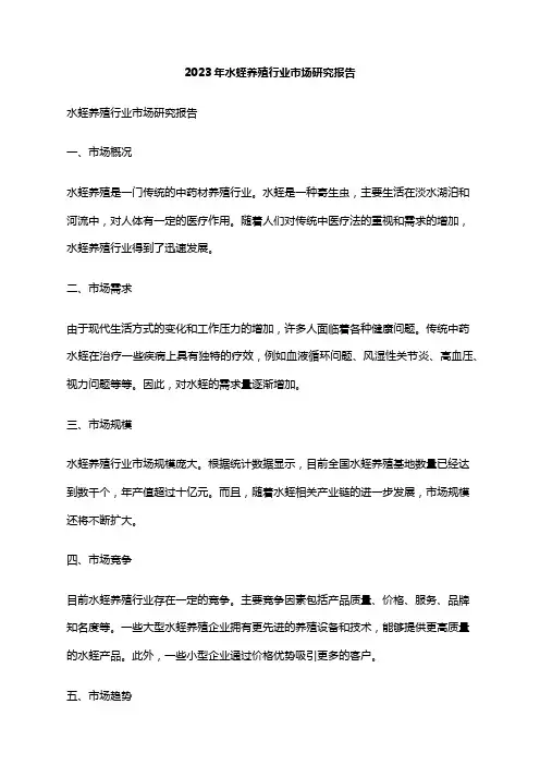 2023年水蛭养殖行业市场研究报告