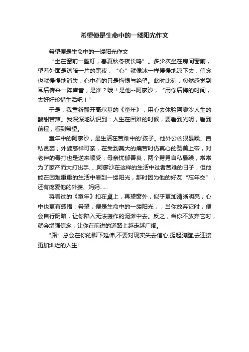 希望便是生命中的一缕阳光作文