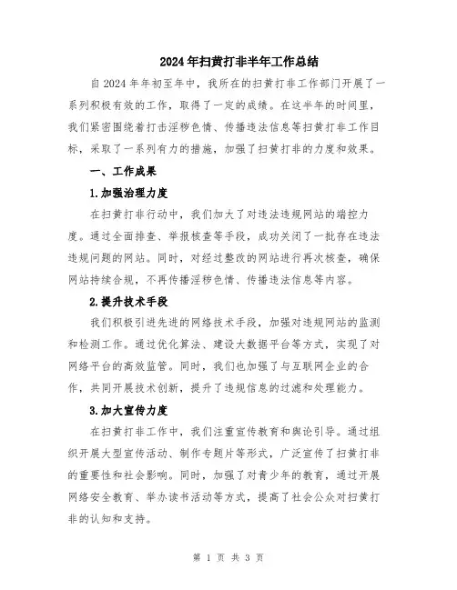 2024年扫黄打非半年工作总结