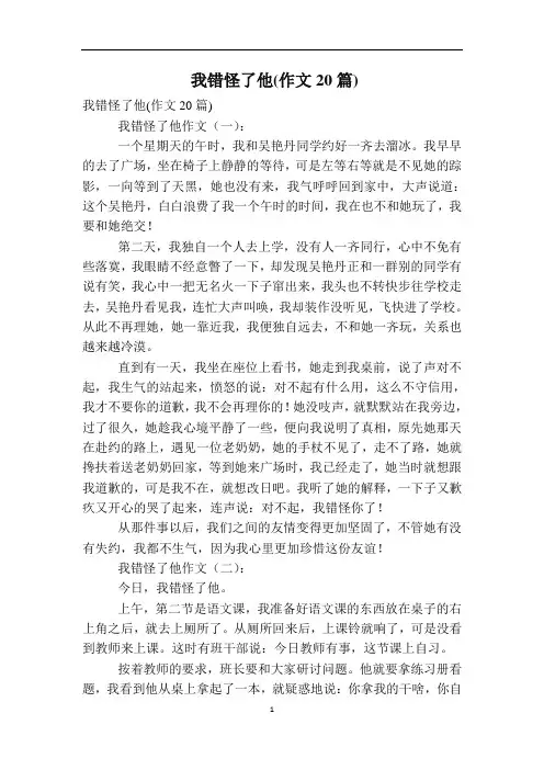 我错怪了他(作文20篇)