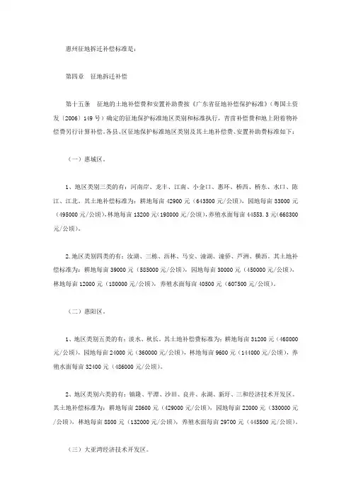 惠州征地拆迁补偿标准是什么