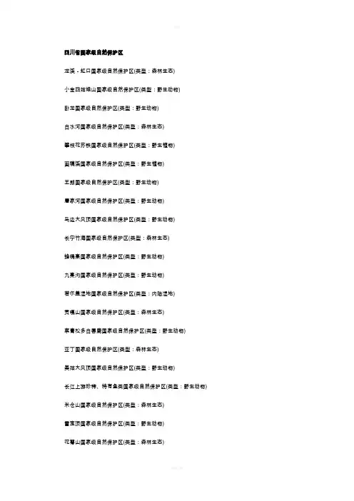 四川省自然保护区名单