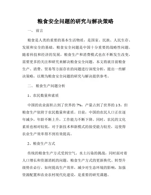 粮食安全问题的研究与解决策略