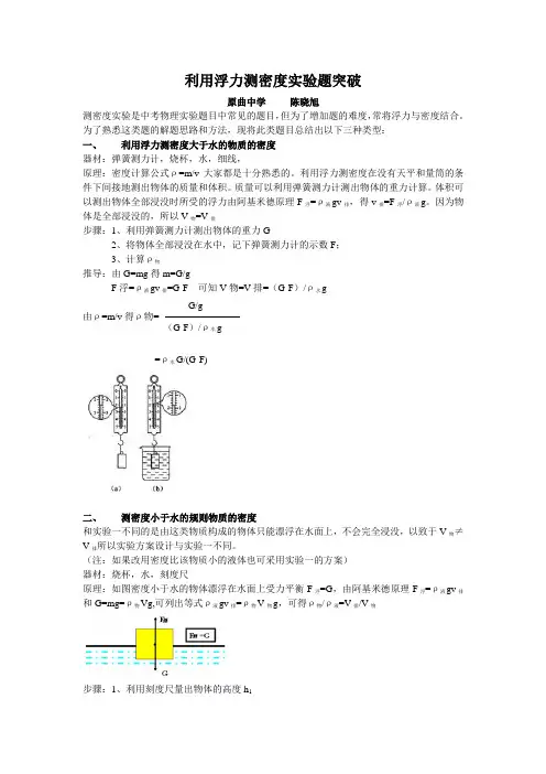 利用浮力测密度实验题突破