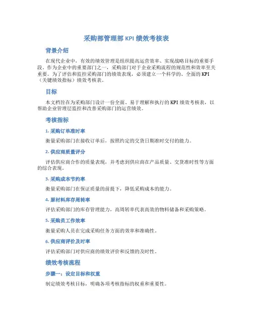 采购部管理部kpi绩效考核表