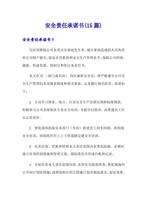 安全责任承诺书(15篇)(实用模板)