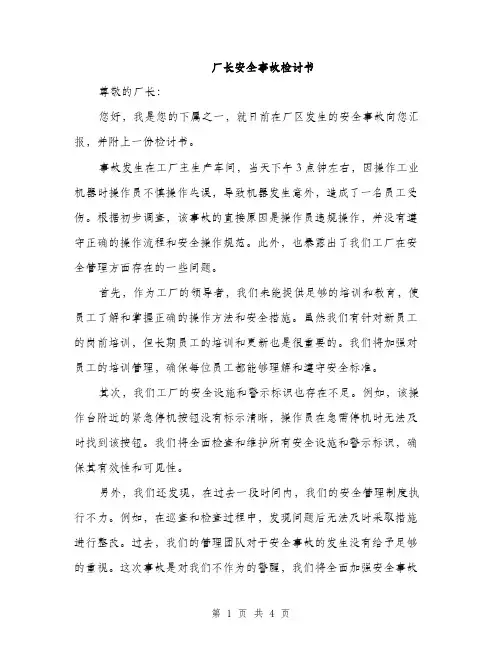厂长安全事故检讨书（2篇）