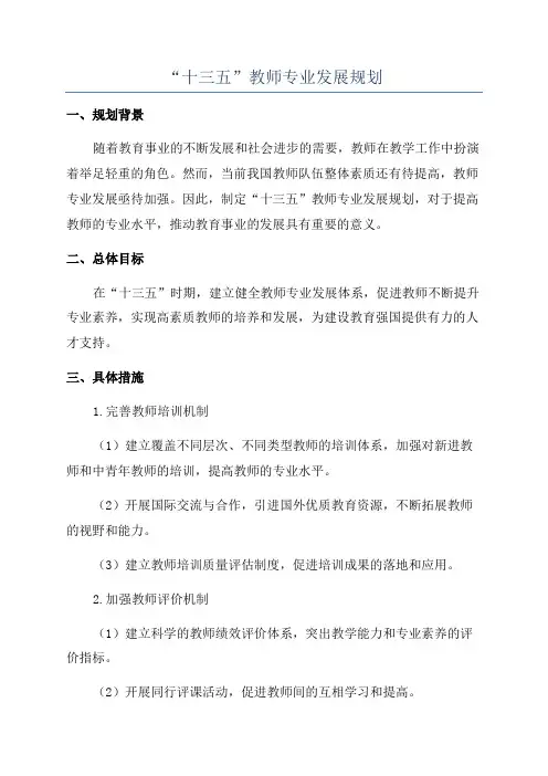 “十三五”教师专业发展规划