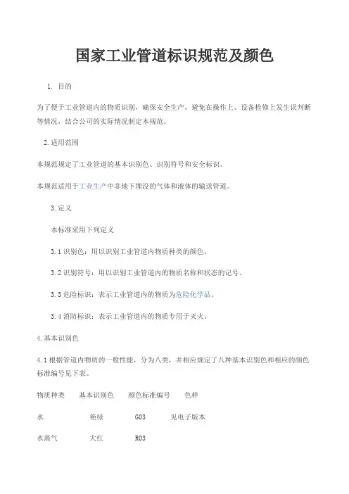 国家工业管道标识规范及颜色