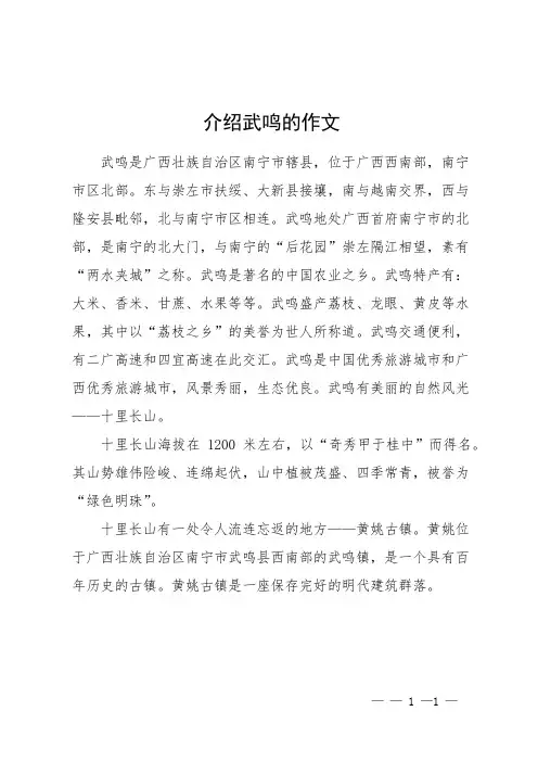 介绍武鸣的作文