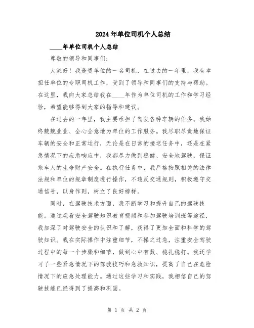 2024年单位司机个人总结