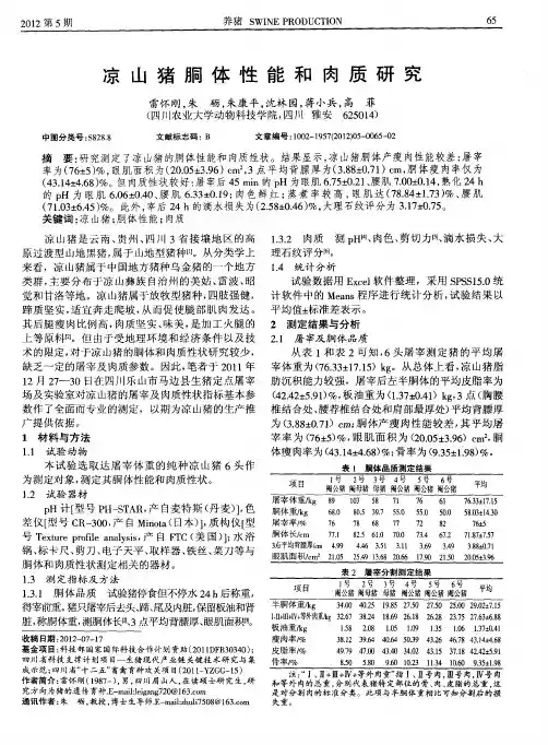 凉山猪胴体性能和肉质研究