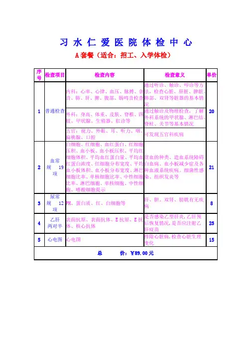 体检ABCD套餐 习水仁爱医院