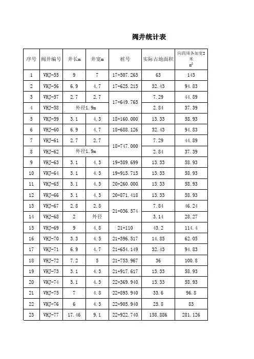 阀井尺寸和位置(永久占地)