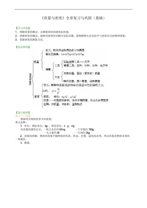 八年级上册物理之《质量与密度》全章复习与巩固(基础)知识讲解