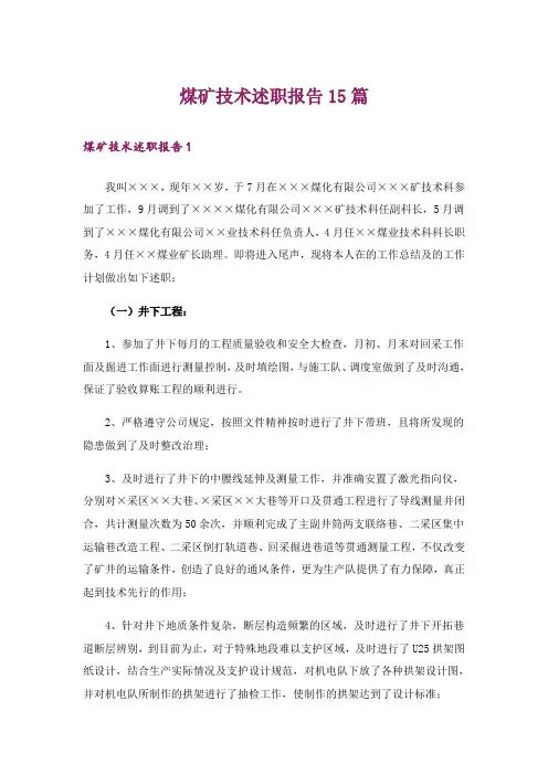 煤矿技术述职报告15篇
