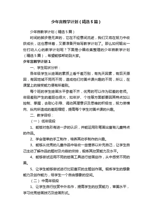 少年宫教学计划（精选5篇）