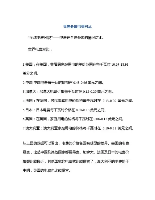 世界各国电费对比