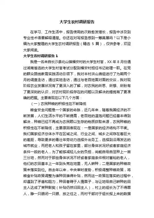 大学生农村调研报告（精选5篇）