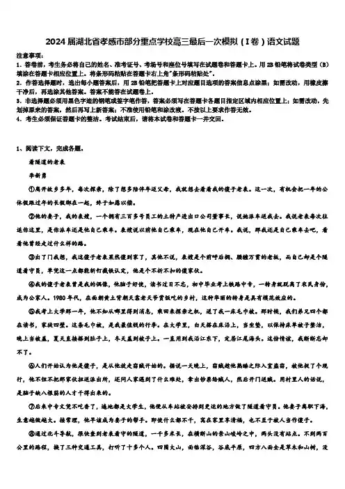 2024届湖北省孝感市部分重点学校高三最后一次模拟(I卷)语文试题含解析