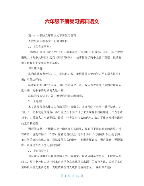 六年级下册复习资料语文
