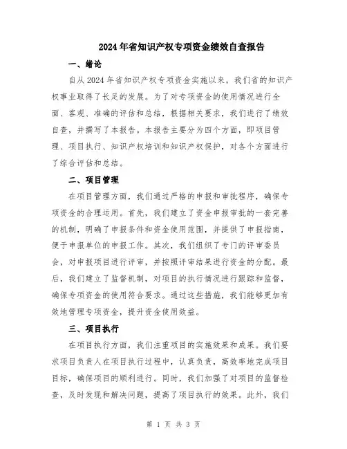 2024年省知识产权专项资金绩效自查报告