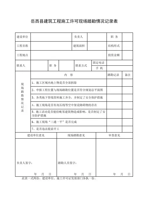 施工许可现场踏勘情况记录表