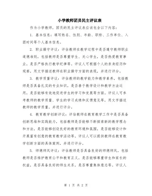 小学教师团员民主评议表