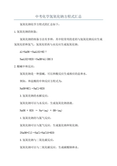 中考化学氢氧化钠方程式汇总