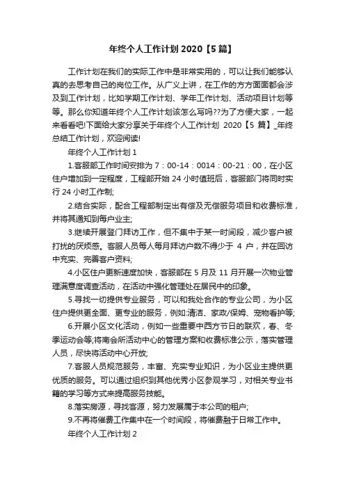 年终个人工作计划2020【5篇】