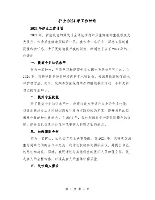 护士2024年工作计划(2篇)