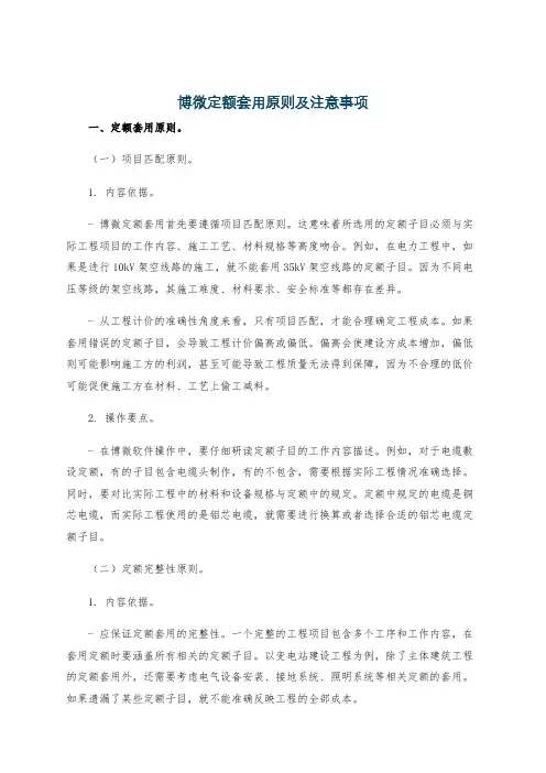 博微定额套用原则及注意事项