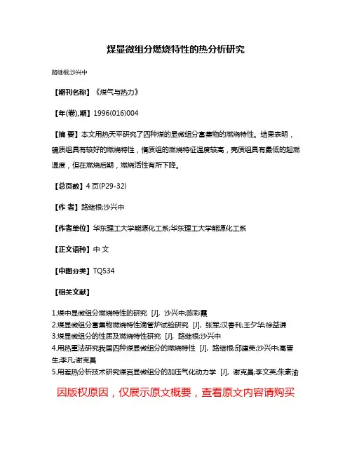 煤显微组分燃烧特性的热分析研究