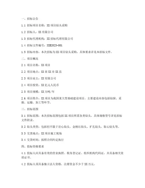 钻头招标文件范本