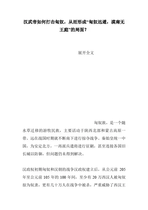 汉武帝如何打击匈奴,从而形成“匈奴远遁,漠南无王庭”的局面？