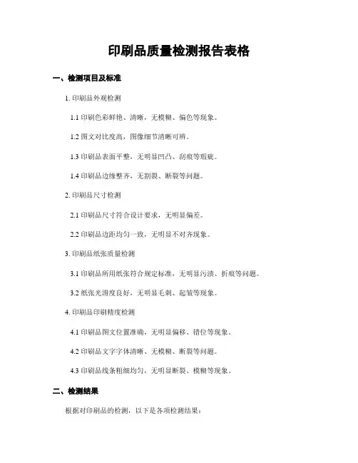 印刷品质量检测报告表格