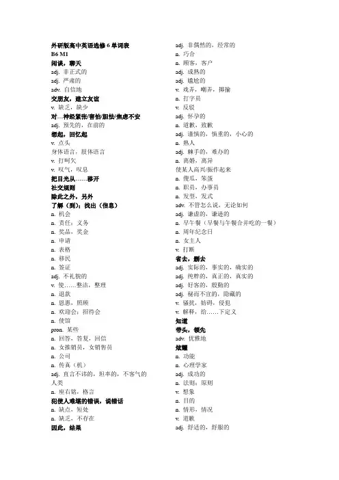 高中英语精选选修6单词默写+1-2 单元