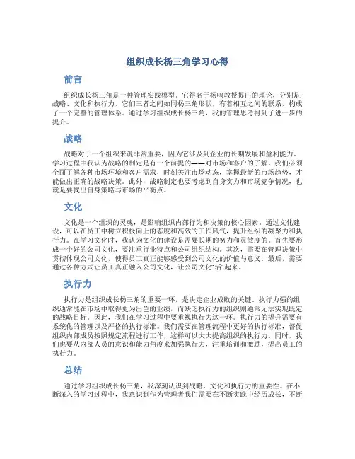 “组织成长杨三角”学习心得