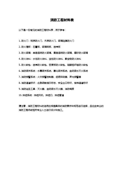 消防工程材料表