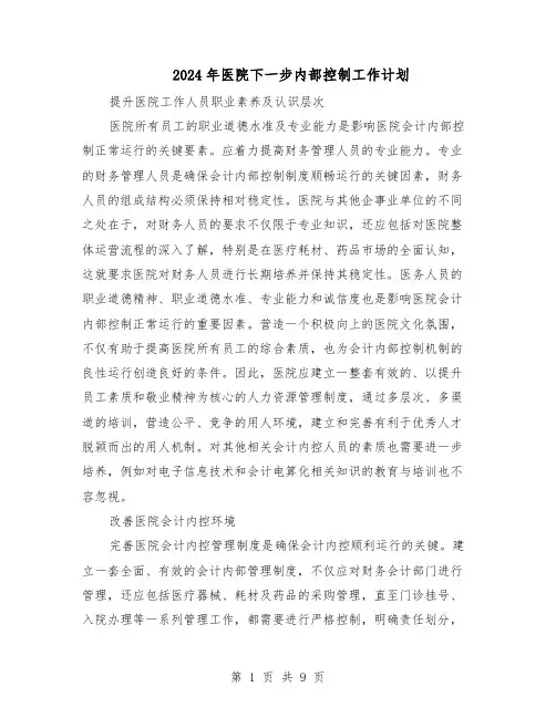 2024年医院下一步内部控制工作计划（五篇）