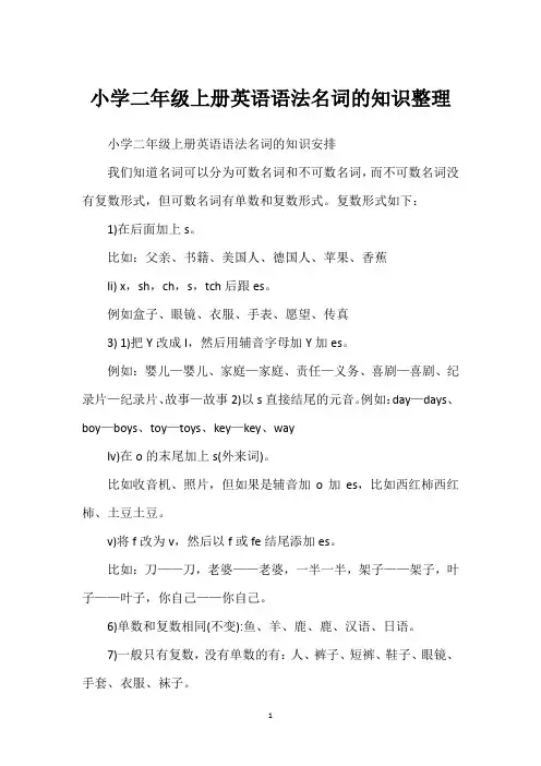 小学二年级上册英语语法名词的知识整理
