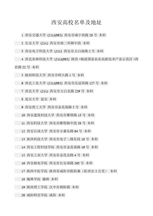 西安高校名单及地址