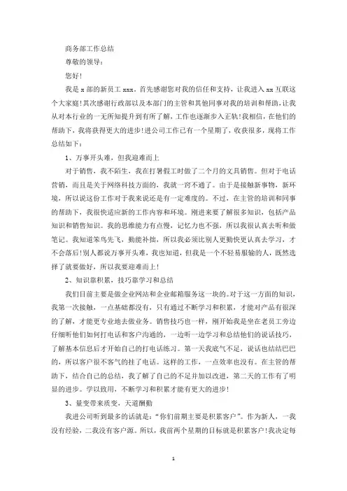 商务部工作总结(最新)