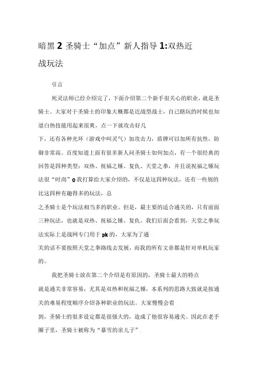暗黑2圣骑士加点新人指导1双热近战玩法