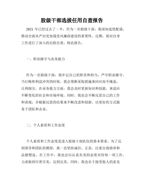 股级干部选拔任用自查报告
